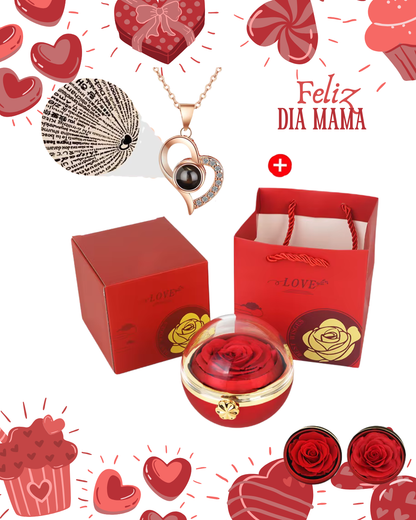 Caja del Amor Infinito 💖 – Rosa Eterna Natural + Collar de Corazones