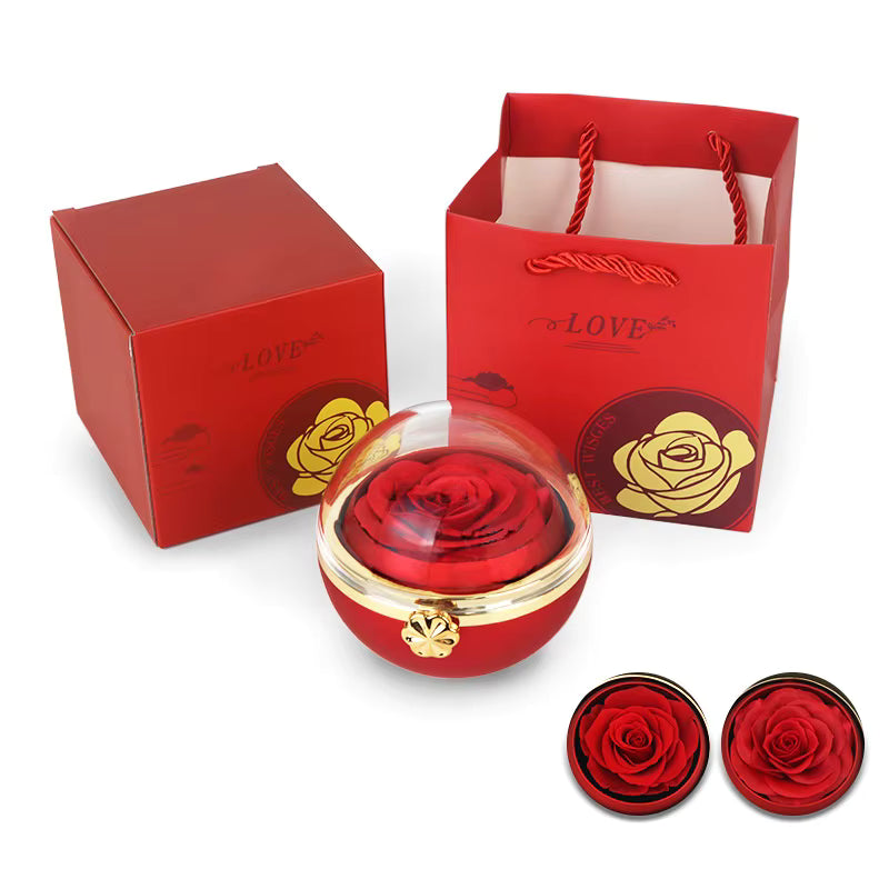 Caja del Amor Infinito 💖 – Rosa Eterna Natural + Collar de Corazones